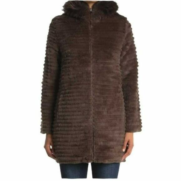 Blue Duck Brown Reversible Winter Puffer Coat Rabbit Fur Fox Trim Medium - Picture 15 of 15